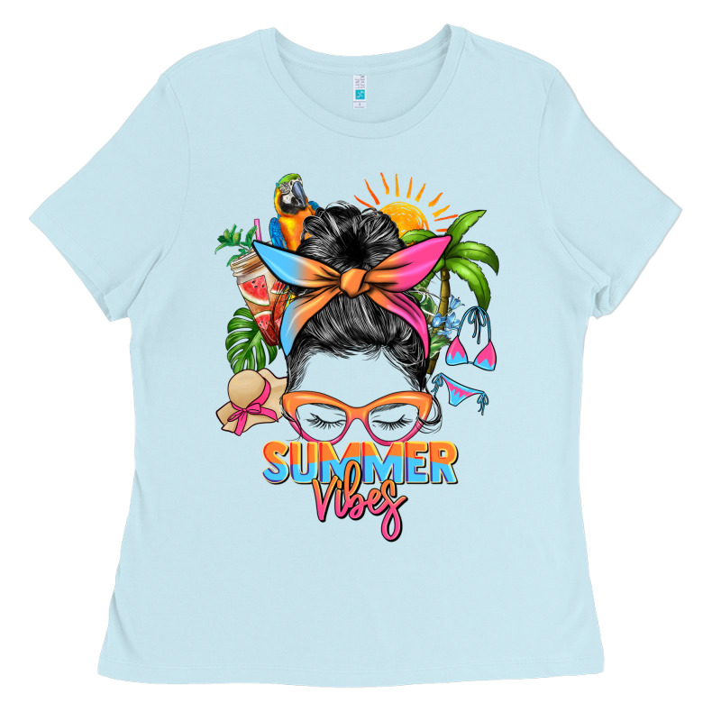 Summer Vibes Messy Bun Ladies Tee by Zillion Design Studio | Teevron