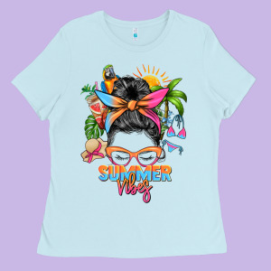 Summer Vibes Messy Bun Ladies Tee Designed By Zillion Design Studio