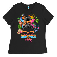 Black summer vibes messy bun Ladies Tee - Zillion Design Studio