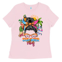 Bubblegum Pink summer vibes messy bun Ladies Tee - Zillion Design Studio