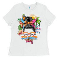 White summer vibes messy bun Ladies Tee - Zillion Design Studio