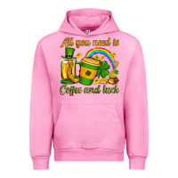 Fuchsia Pink St. Patrick's All you need is coffee and luck Urban Hoodie - OliviaCreatesArt