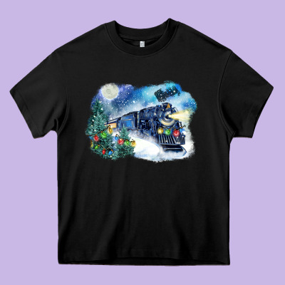 Polar Express Winter Heavy Core Tee Designed By Fadigitalartstudio