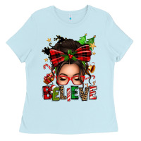 Baby Blue christmas believe afro messy bun Ladies Tee - texasbilliewilder