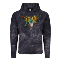 Cloud Black boho bullskull with sunflower and gemstone Vintage Hoodie - Artiststas