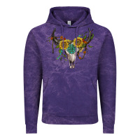 Cloud Purple boho bullskull with sunflower and gemstone Vintage Hoodie - Artiststas