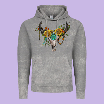 Boho Bullskull With Sunflower And Gemstone Vintage Hoodie Designed By Artiststas