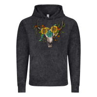 Vintage Black boho bullskull with sunflower and gemstone Vintage Hoodie - Artiststas