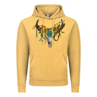 Vintage Mustard boho bullskull with sunflower and gemstone Vintage Hoodie - Artiststas