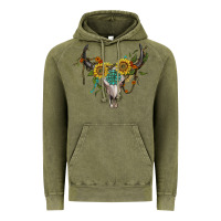 Vintage Olive boho bullskull with sunflower and gemstone Vintage Hoodie - Artiststas