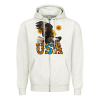 Oatmeal Heather Western Usa Eagle 4th of July Zipper Hoodie - LillyAllenDesigns