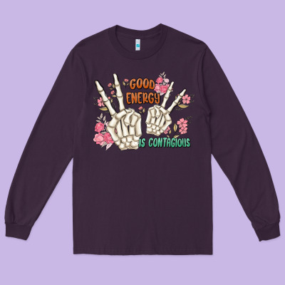 Good Energy Is Contagious Long Sleeve Tee Designed By Maliassmallbusiness