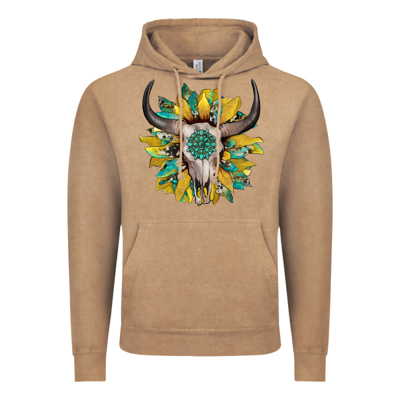 Boho Bullskull With Sunflower And Gemstone Vintage Hoodie by Artiststas | Teevron