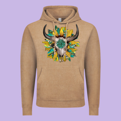Boho Bullskull With Sunflower And Gemstone Vintage Hoodie Designed By Artiststas