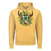 Vintage Mustard boho bullskull with sunflower and gemstone Vintage Hoodie - Artiststas