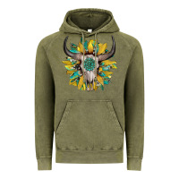 Vintage Olive boho bullskull with sunflower and gemstone Vintage Hoodie - Artiststas