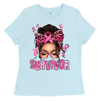 Baby Blue breast cancer survivor afro messy bun Ladies Tee - texasbilliewilder