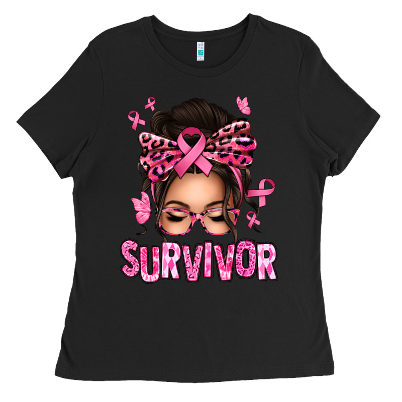 Breast Cancer Survivor Afro Messy Bun Ladies Tee by texasbilliewilder | Teevron