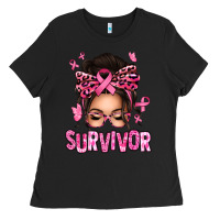 Black breast cancer survivor afro messy bun Ladies Tee - texasbilliewilder
