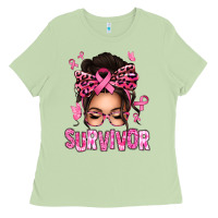 Matcha breast cancer survivor afro messy bun Ladies Tee - texasbilliewilder