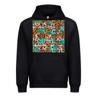 Black Western Turquoise Glitter Cowhide Leopard Seamless Urban Hoodie - FaDigitalArtStudio