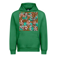 Emerald Western Turquoise Glitter Cowhide Leopard Seamless Urban Hoodie - FaDigitalArtStudio