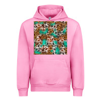 Fuchsia Pink Western Turquoise Glitter Cowhide Leopard Seamless Urban Hoodie - FaDigitalArtStudio