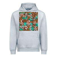 Heather Grey Western Turquoise Glitter Cowhide Leopard Seamless Urban Hoodie - FaDigitalArtStudio