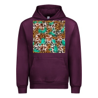 Mauve Wine Western Turquoise Glitter Cowhide Leopard Seamless Urban Hoodie - FaDigitalArtStudio