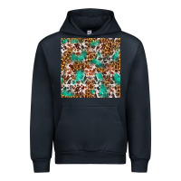 Navy Western Turquoise Glitter Cowhide Leopard Seamless Urban Hoodie - FaDigitalArtStudio
