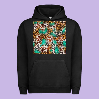 Western Turquoise Glitter Cowhide Leopard Seamless Urban Hoodie Designed By Fadigitalartstudio