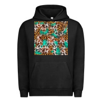 Pigment Black Western Turquoise Glitter Cowhide Leopard Seamless Urban Hoodie - FaDigitalArtStudio