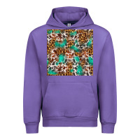 Tulip Western Turquoise Glitter Cowhide Leopard Seamless Urban Hoodie - FaDigitalArtStudio