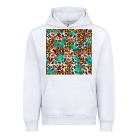 White Western Turquoise Glitter Cowhide Leopard Seamless Urban Hoodie - FaDigitalArtStudio