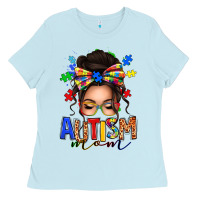 Baby Blue autism mom afro messy bun Ladies Tee - texasbilliewilder