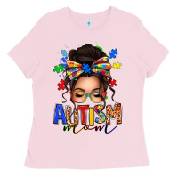 Bubblegum Pink autism mom afro messy bun Ladies Tee - texasbilliewilder