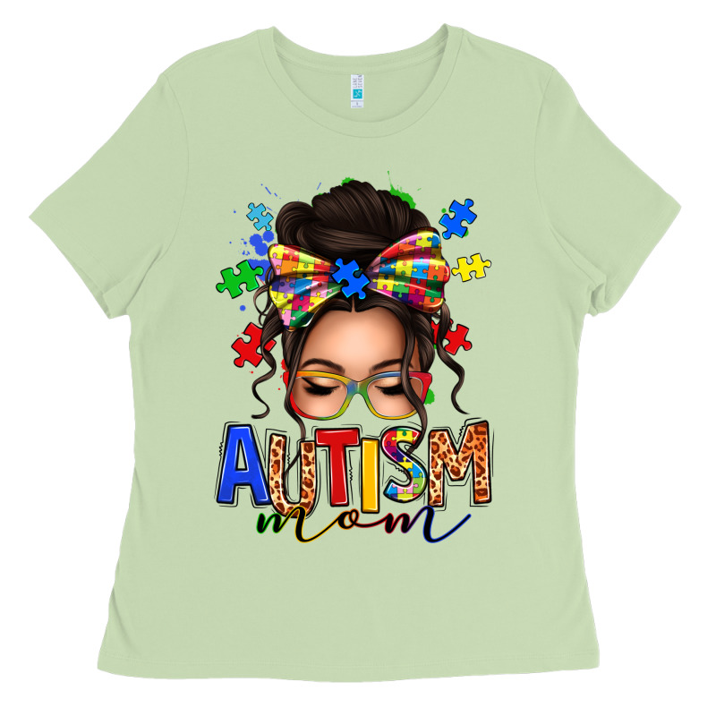 Autism Mom Afro Messy Bun Ladies Tee by texasbilliewilder | Teevron