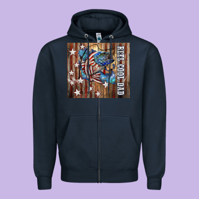 Western Reel Cool Dad American Flag Bass Zipper Hoodie Designed By Lillyallendesigns