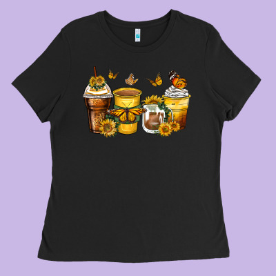 Butterfly Coffee Cups Ladies Tee Designed By Zillion Design Studio