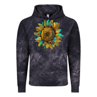 Cloud Black sunflower with leopard and turquoise Vintage Hoodie - Artiststas