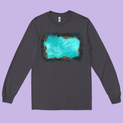 Gemstone Turquoise Leopard Background Long Sleeve Tee Designed By Jahusdesignshop