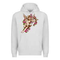 Dove Grey Cupid with rose Valentine's Day Premium Hoodie - HowdyJamesFarm