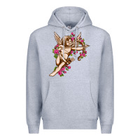 Heather Grey Cupid with rose Valentine's Day Premium Hoodie - HowdyJamesFarm