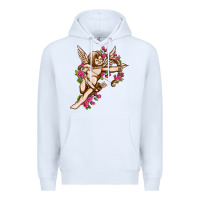White Cupid with rose Valentine's Day Premium Hoodie - HowdyJamesFarm