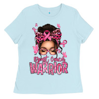 Baby Blue brest cancer warrior afro messy bun Ladies Tee - texasbilliewilder