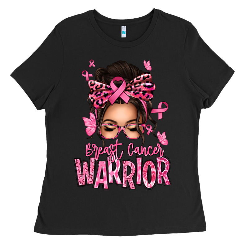 Brest Cancer Warrior Afro Messy Bun Ladies Tee by texasbilliewilder | Teevron