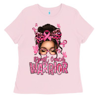 Bubblegum Pink brest cancer warrior afro messy bun Ladies Tee - texasbilliewilder