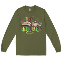 Army Green teacher mardi gras Long Sleeve Tee - MaliasSmallBusiness
