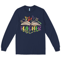 Navy teacher mardi gras Long Sleeve Tee - MaliasSmallBusiness