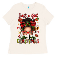 Bone just a girl who loves christmas afro messy bun Ladies Tee - texasbilliewilder